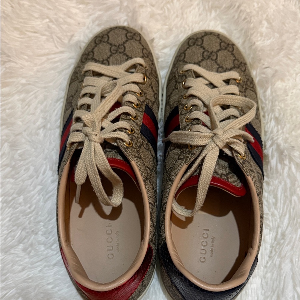 Gucci Women’s GG Supreme Sneaker in Brown with Red & Blue - Picture 4 of 7